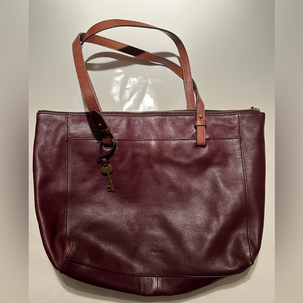 Fossil Leather Overnite Tote - Maroon